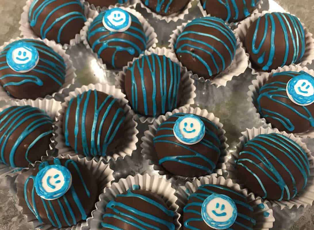 Decorated chocolates with revel logo