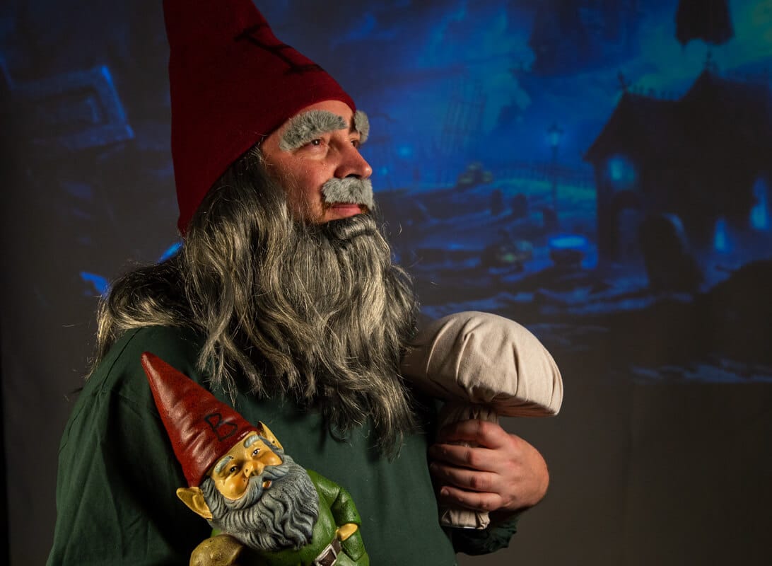 Pete Lounsbury dressed as a gnome for a halloween party