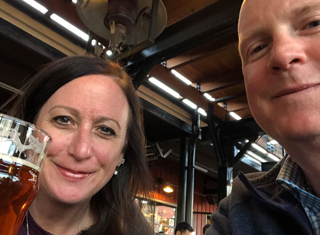Jason Piasecki and Tracey Piasecki enjoying beer at Unruly Brewing