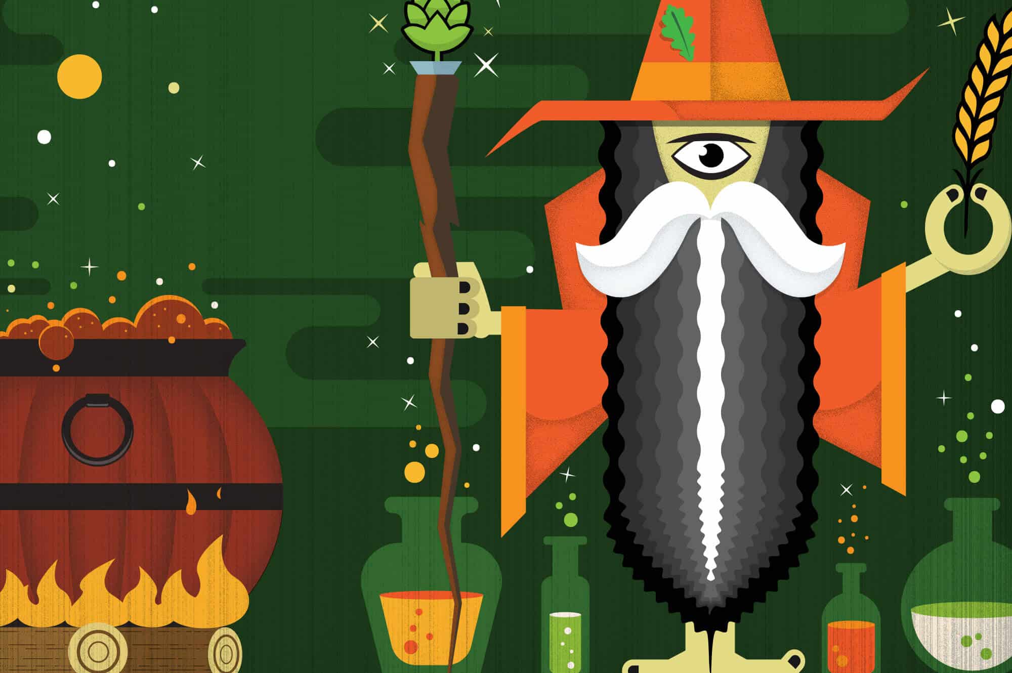 Saugatuck Brewing Co. Oak Wizard craft beer label design illustration