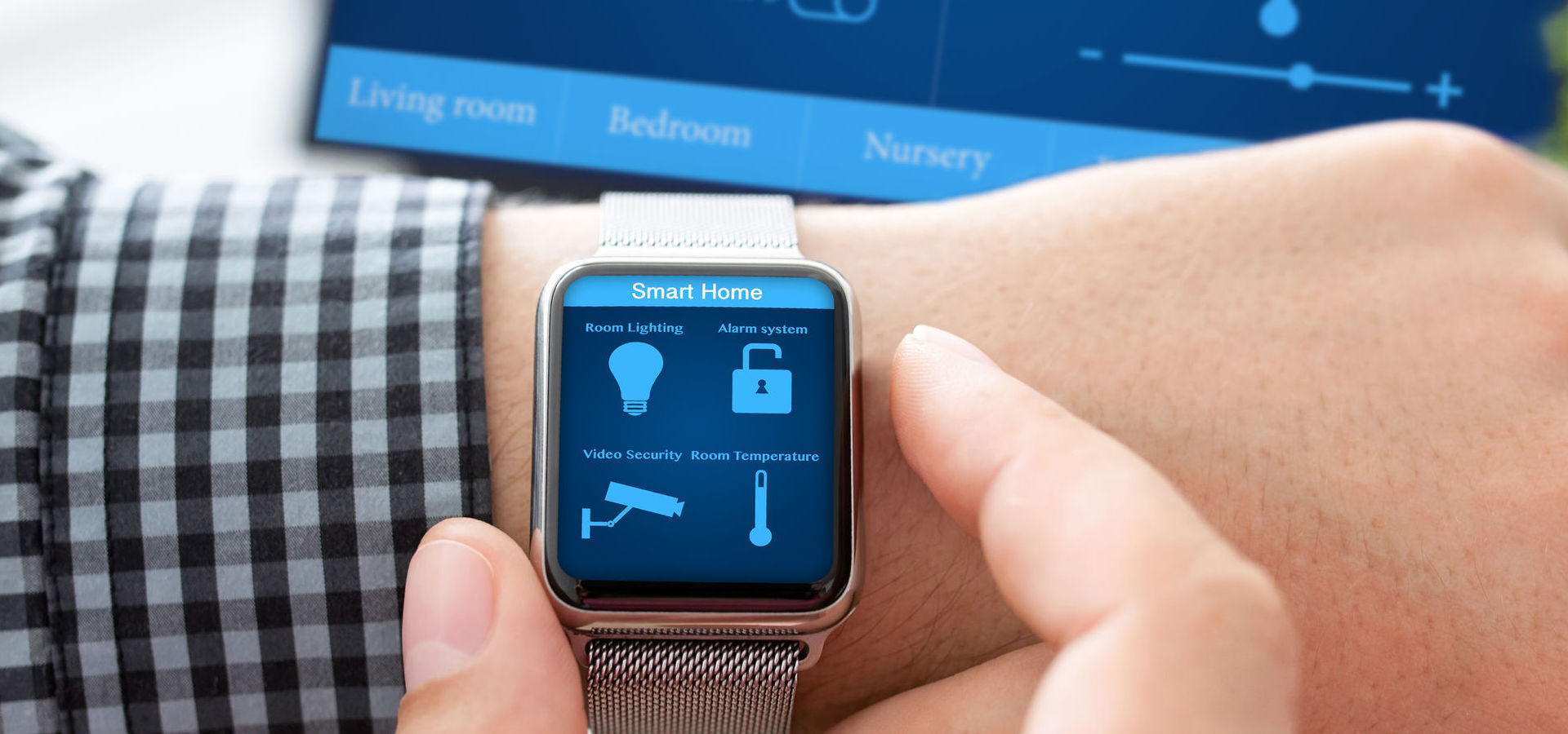 A watch with smart home program on screen