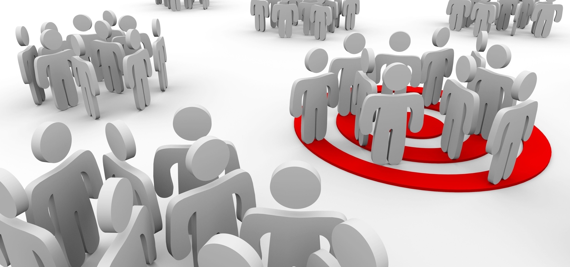 Grey people cutouts aligned in red target circle