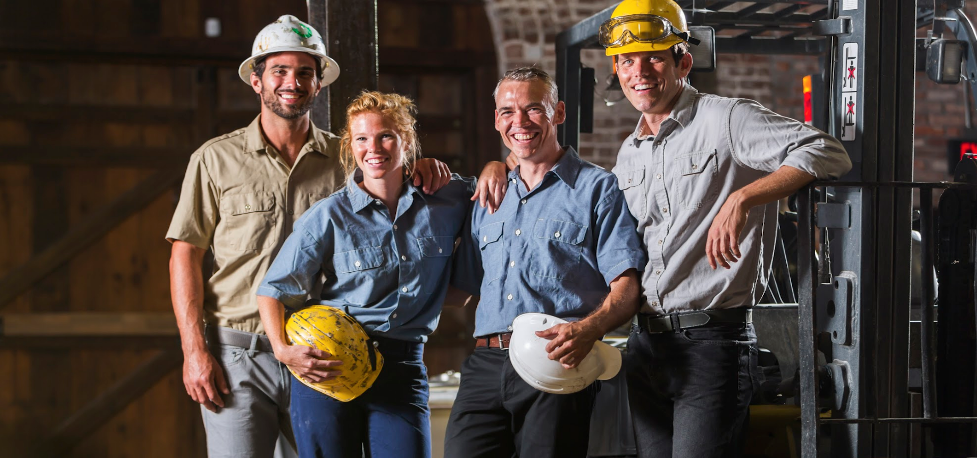 Happy employees on manufacturing shop floor