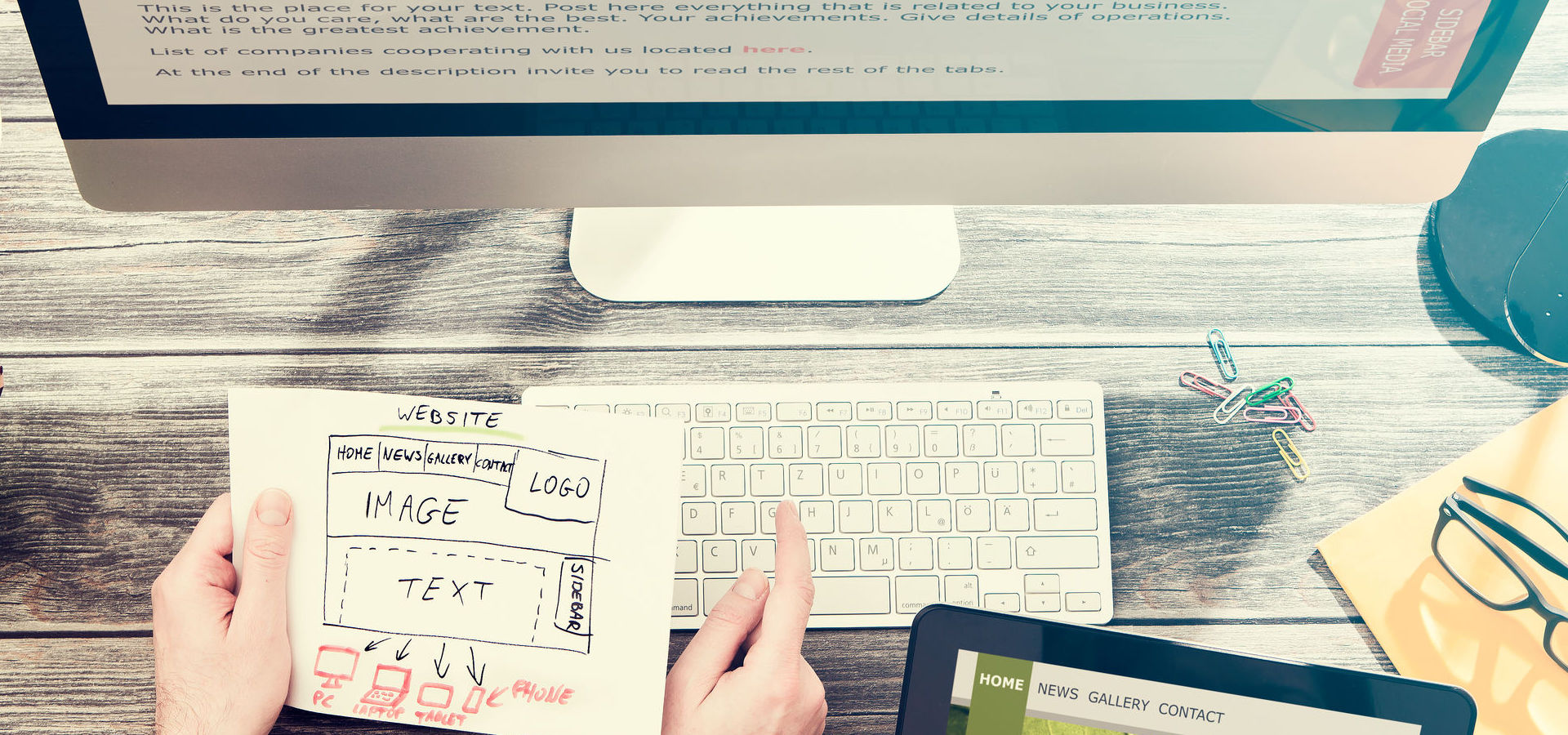 Person working on a web site design concept on a computer