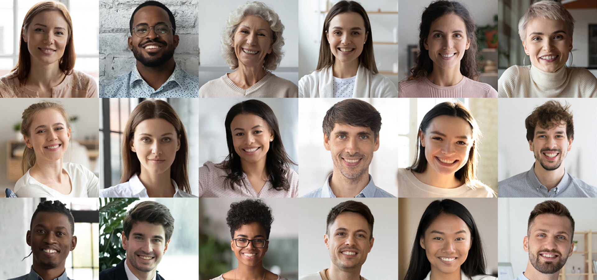 Block of pictures of 18 diverse people